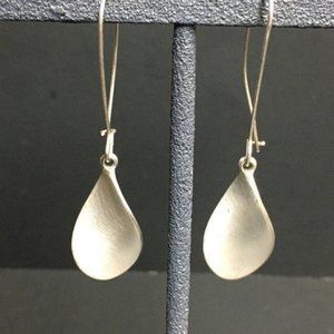 Long Drop Pierced Earrings Matte Silver Scooped Twisted Teardrop Retro Boho